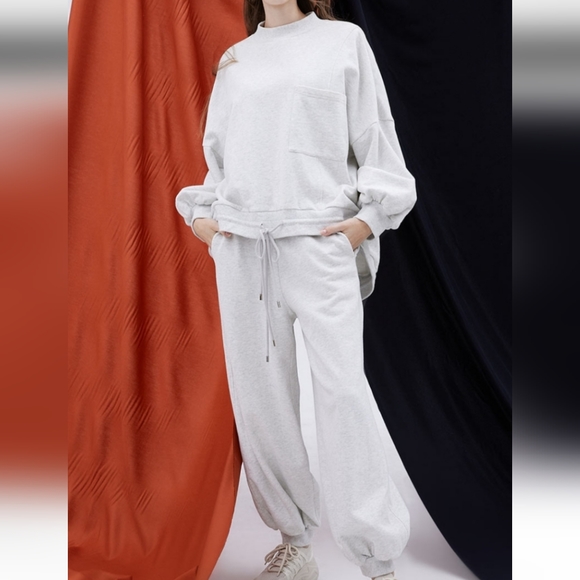 NAP Loungewear Pants - *Drawstring Hem Sweatshirt & Balloon Sweatpant Set (Cloud Grey) - NAP Loungwear